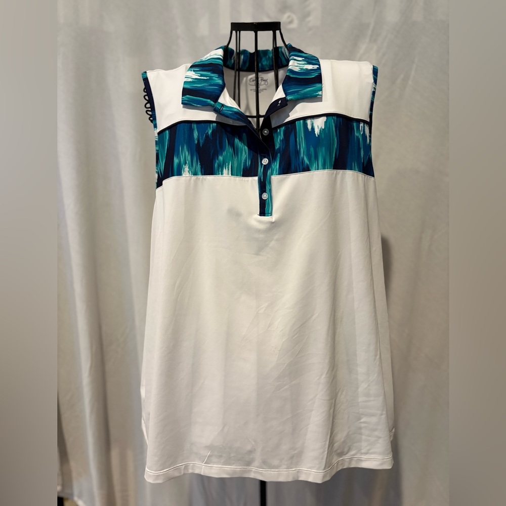 Coral Bay Women's Sleeveless Blouse - White and Blue